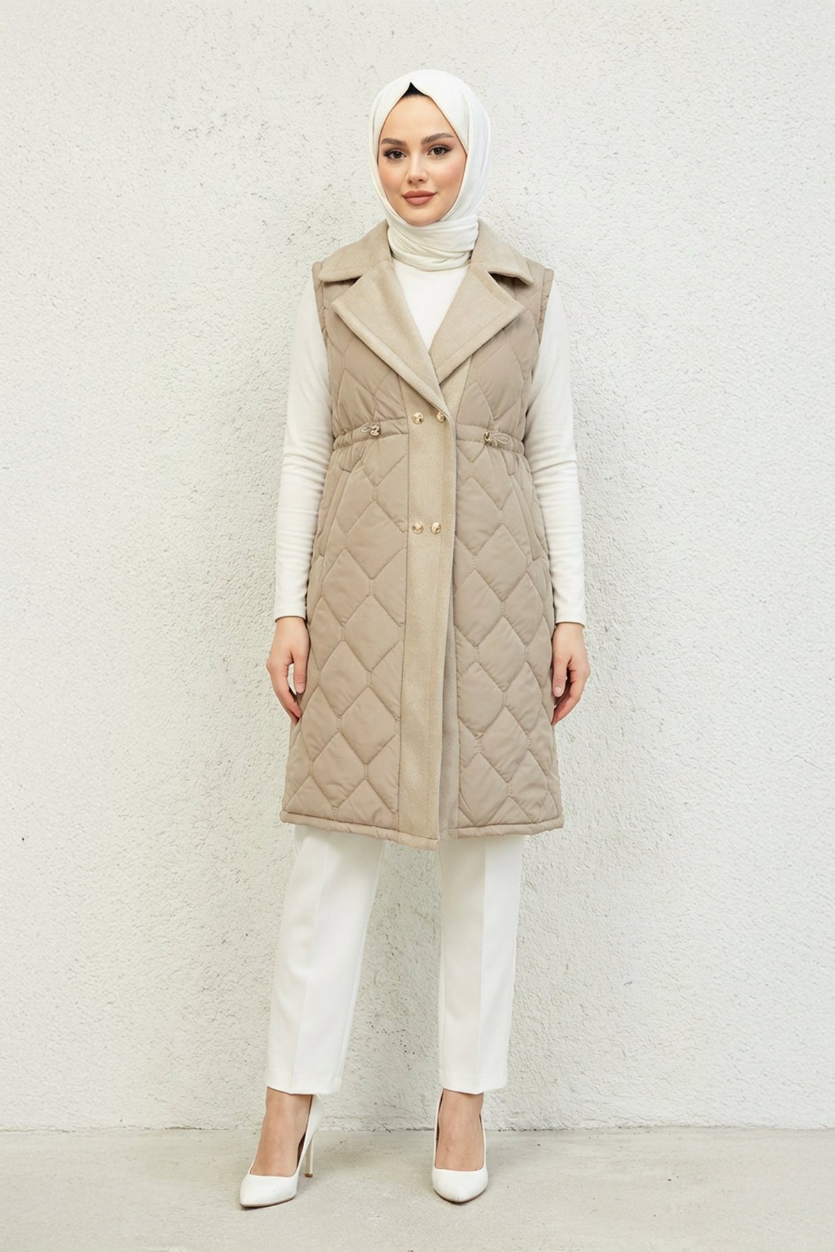 Ara Boy Kapitone Kaşe Detaylı Yelek Vizon