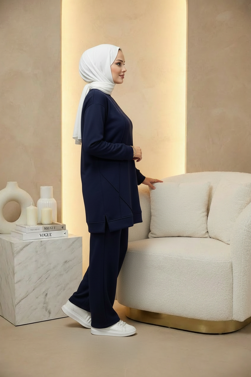 Ütü İz Detaylı Oysho Kumaş Takım Lacivert