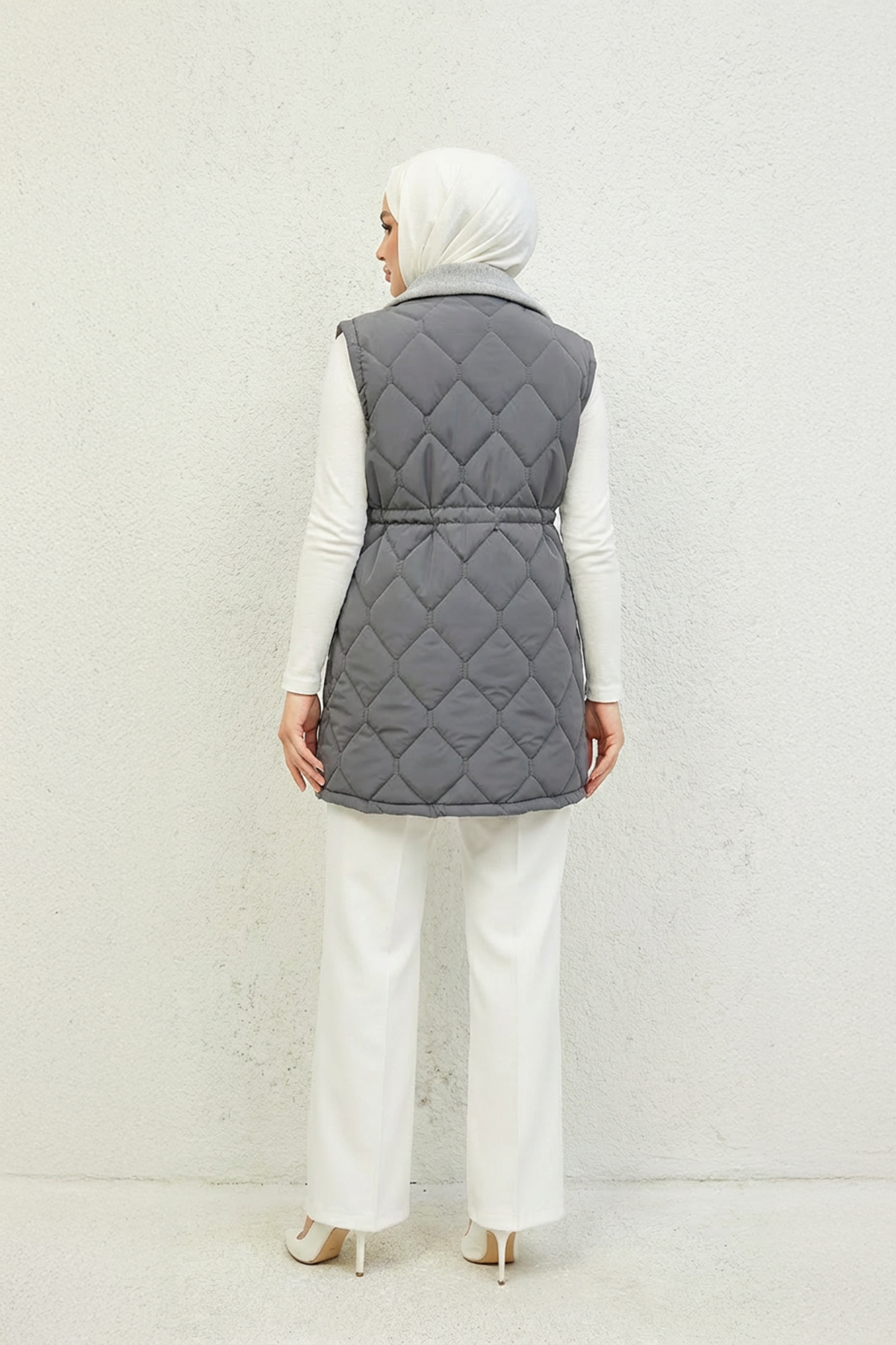 Baklava Desen Premium Kaşe Detaylı Yelek Gri