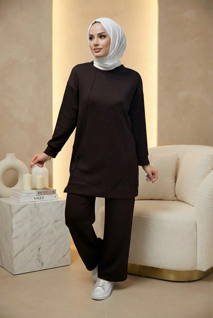 Ütü İz Detaylı Oysho Kumaş Takım Kahve