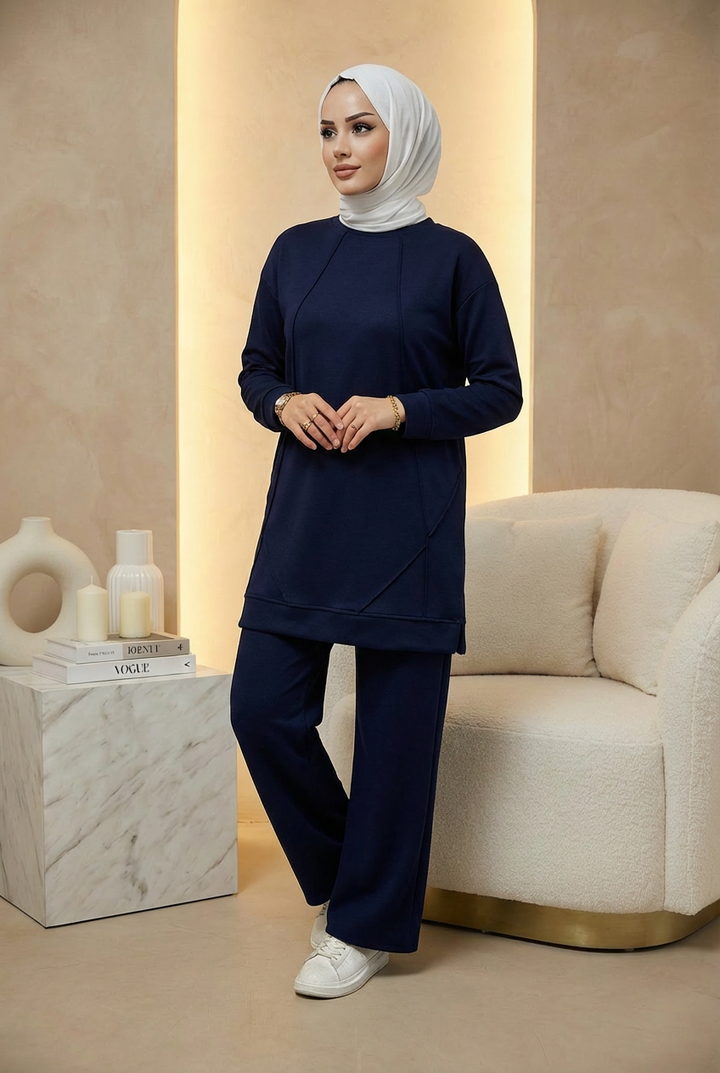 Ütü İz Detaylı Oysho Kumaş Takım Lacivert