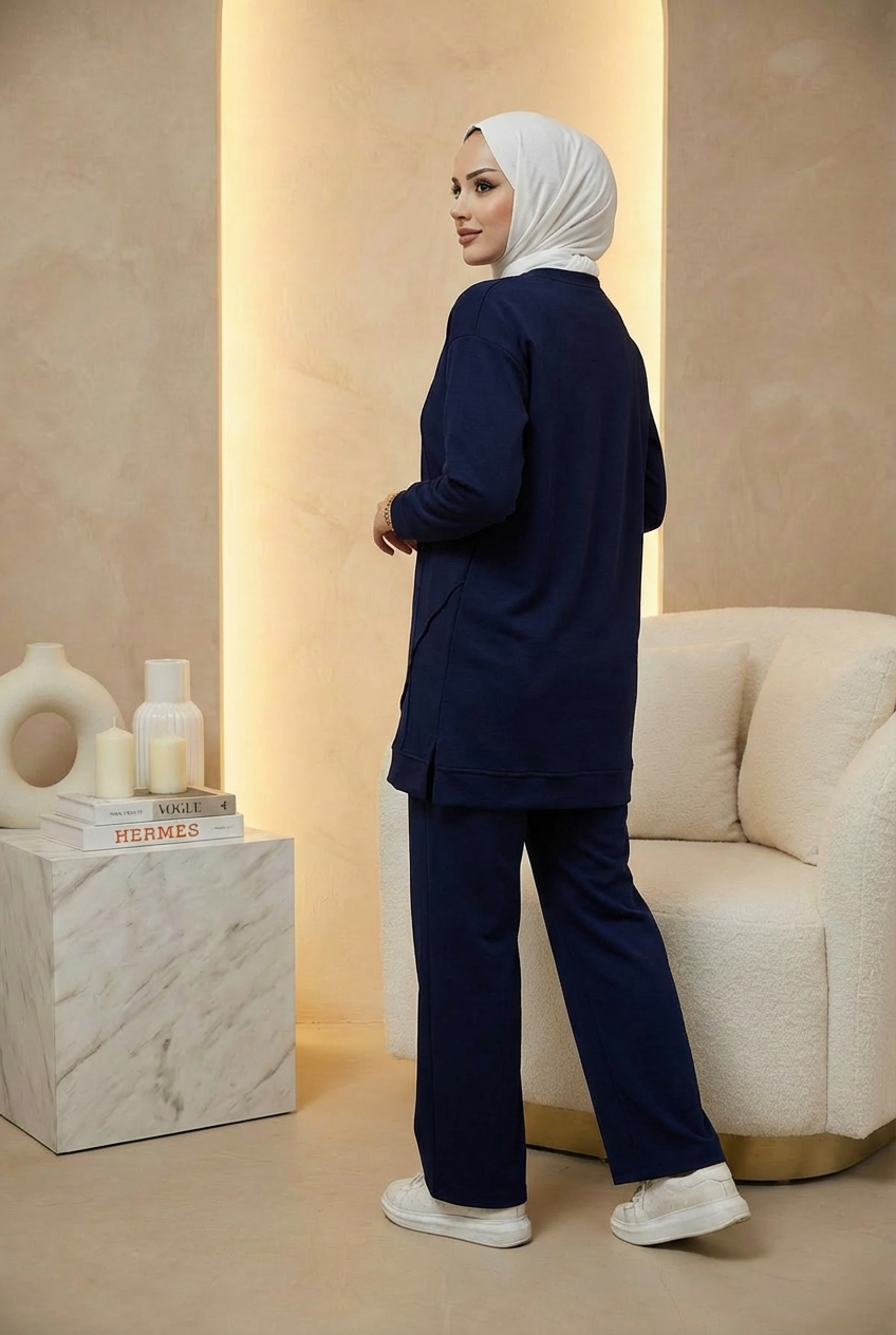 Ütü İz Detaylı Oysho Kumaş Takım Lacivert