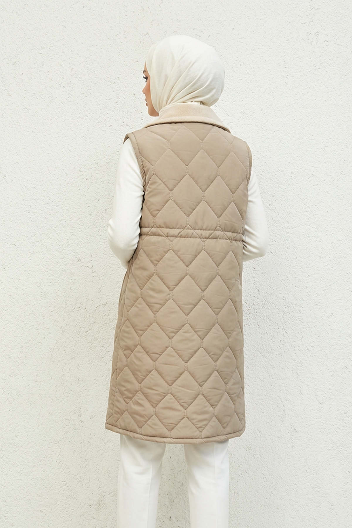 Ara Boy Kapitone Kaşe Detaylı Yelek Vizon