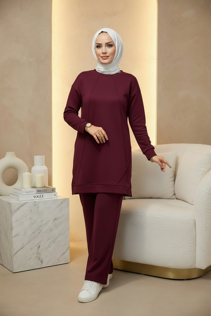 Ütü İz Detaylı Oysho Kumaş Takım Bordo