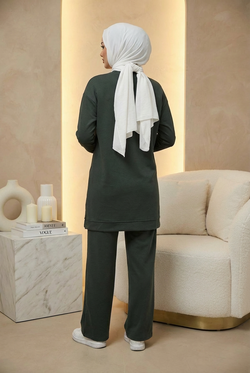 Ütü İz Detaylı Oysho Kumaş Takım Haki