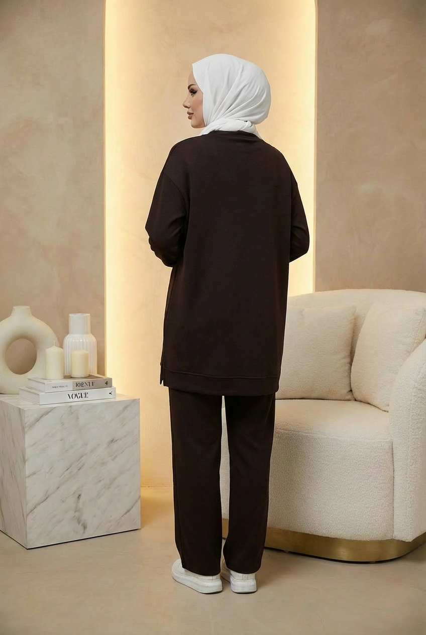 Ütü İz Detaylı Oysho Kumaş Takım Kahve