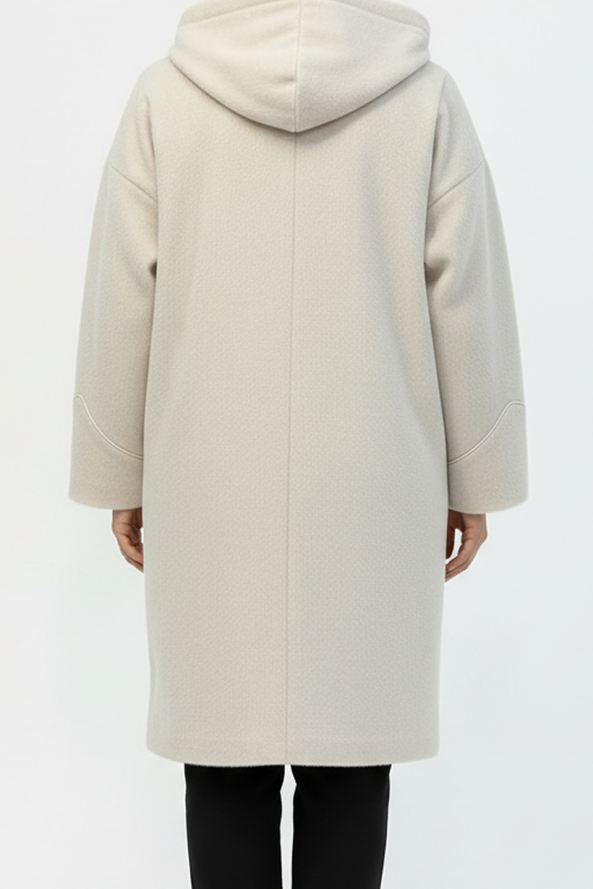 Broş Detaylı Kapüşonlu Angora Kaban Ekru
