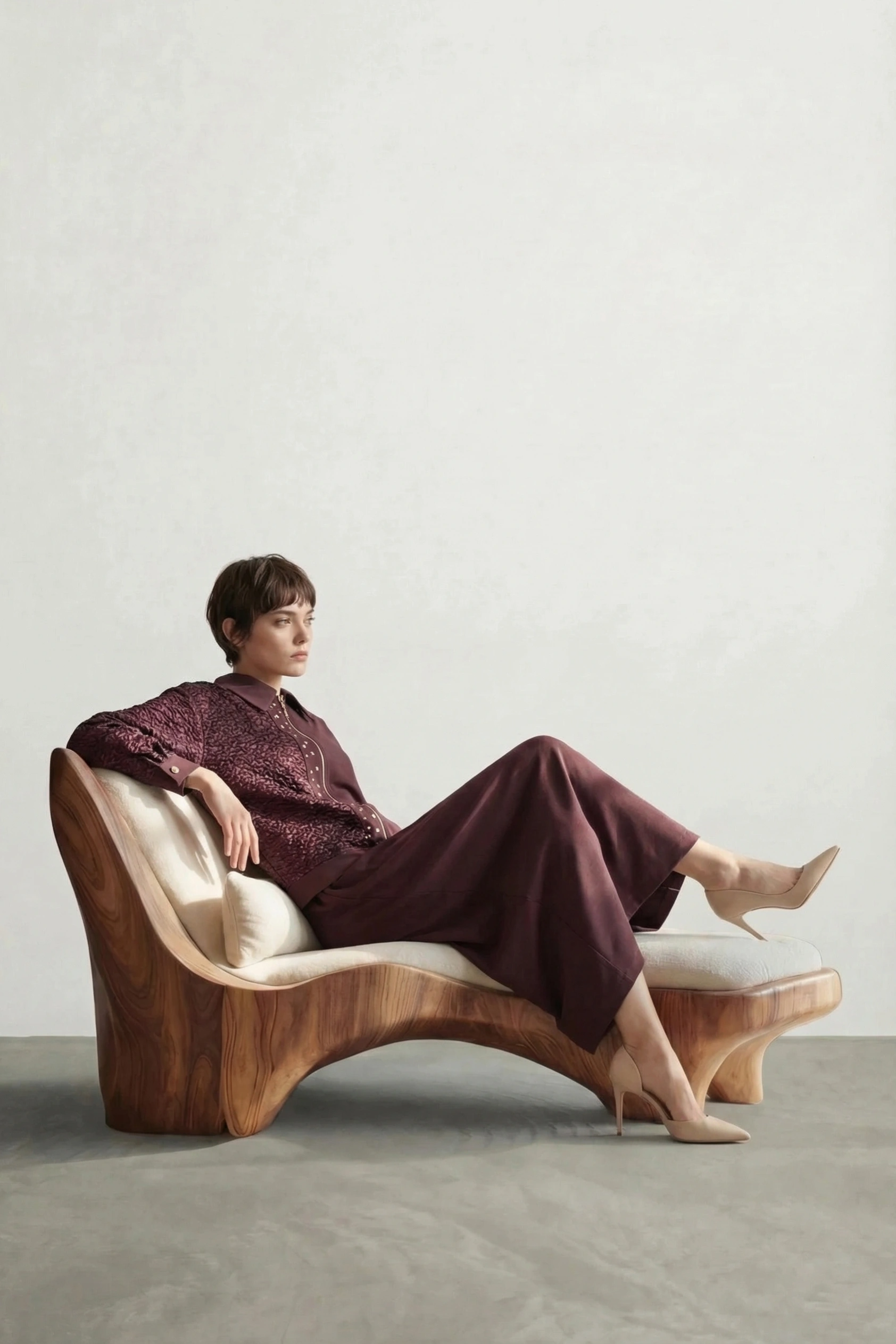 Taş İşlemeli Parlak Kumaş detaylı Qupra Kumaş Takım Mürdüm