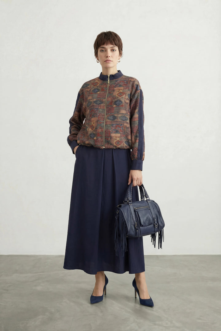 Etnik Desenli Paraşüt Kumaş Takım Lacivert