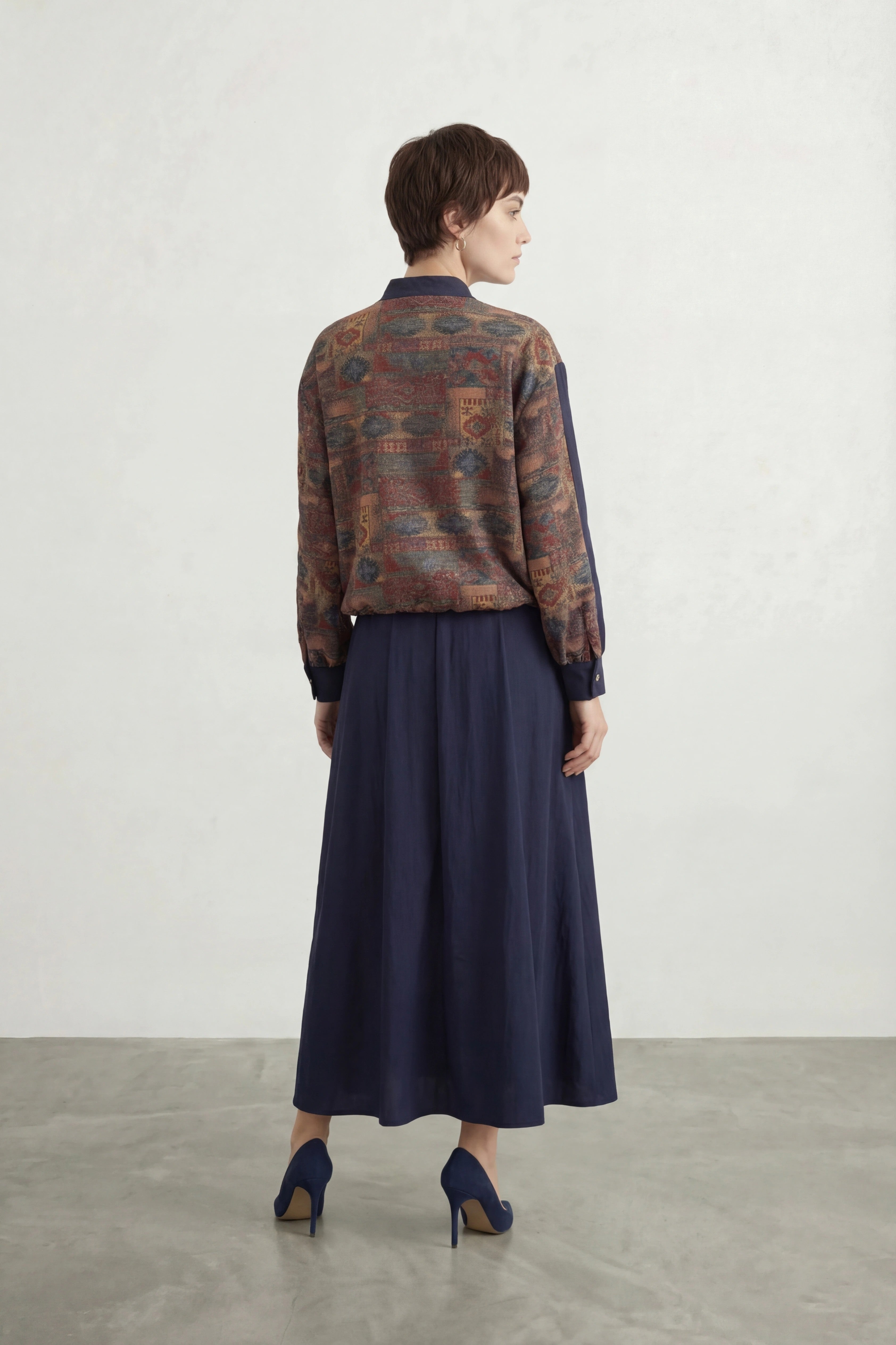 Etnik Desenli Paraşüt Kumaş Takım Lacivert