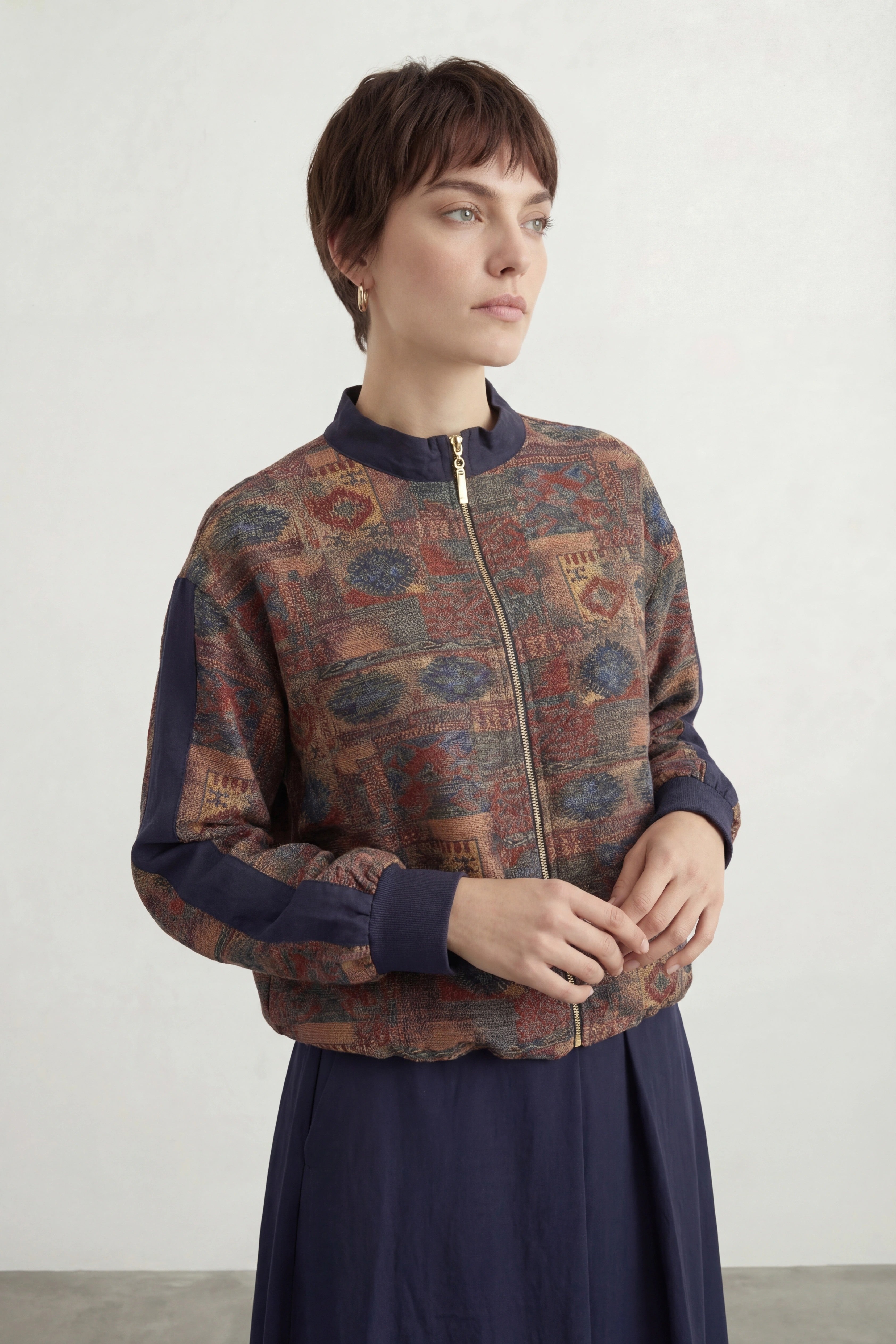 Etnik Desenli Paraşüt Kumaş Takım Lacivert