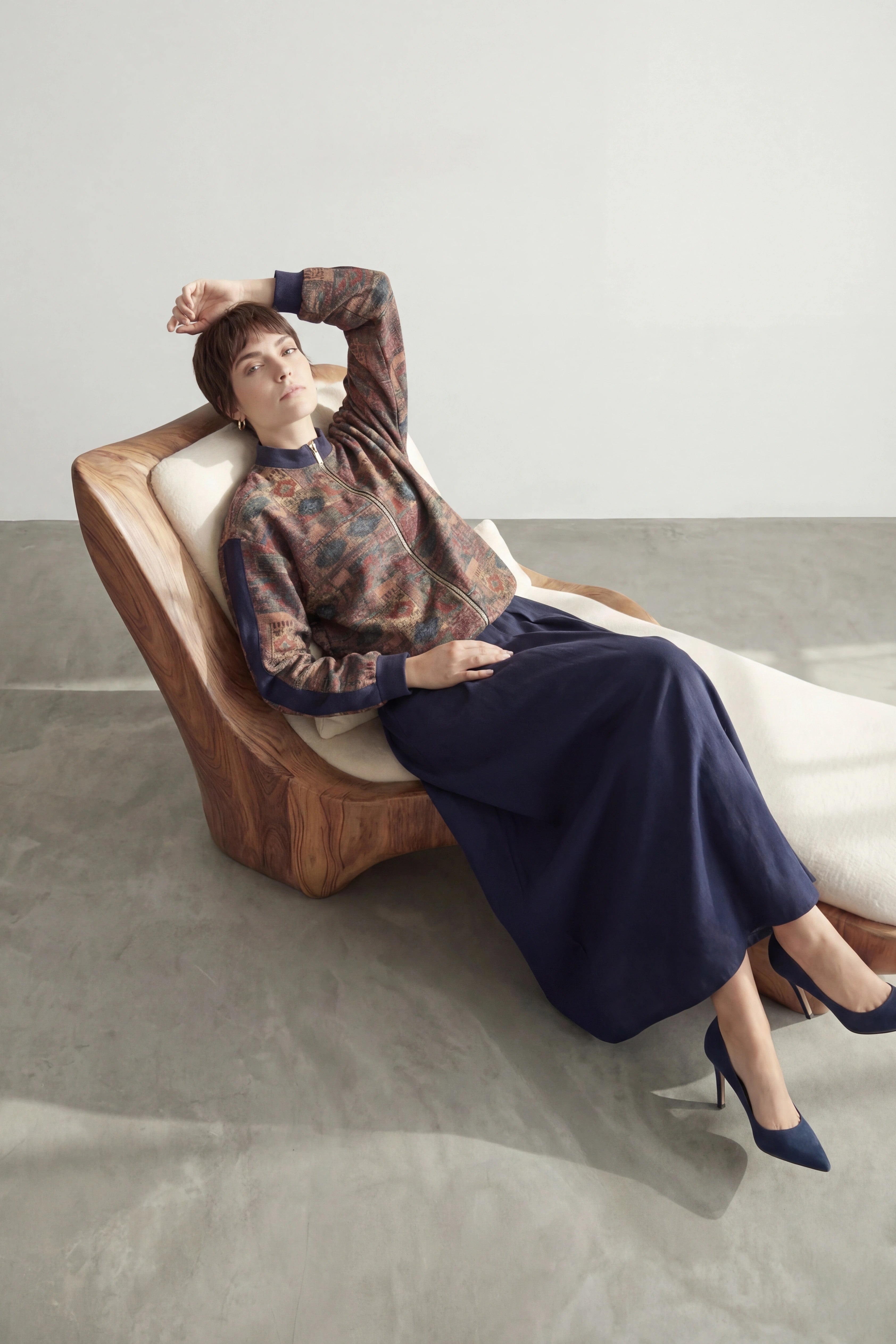 Etnik Desenli Paraşüt Kumaş Takım Lacivert