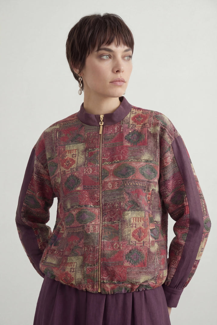 Etnik Desenli Paraşüt Kumaş Takım Mürdüm