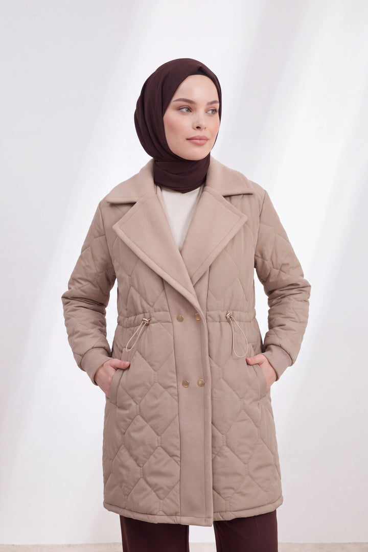 Kaşe Detaylı Kapitone Mont Vizon