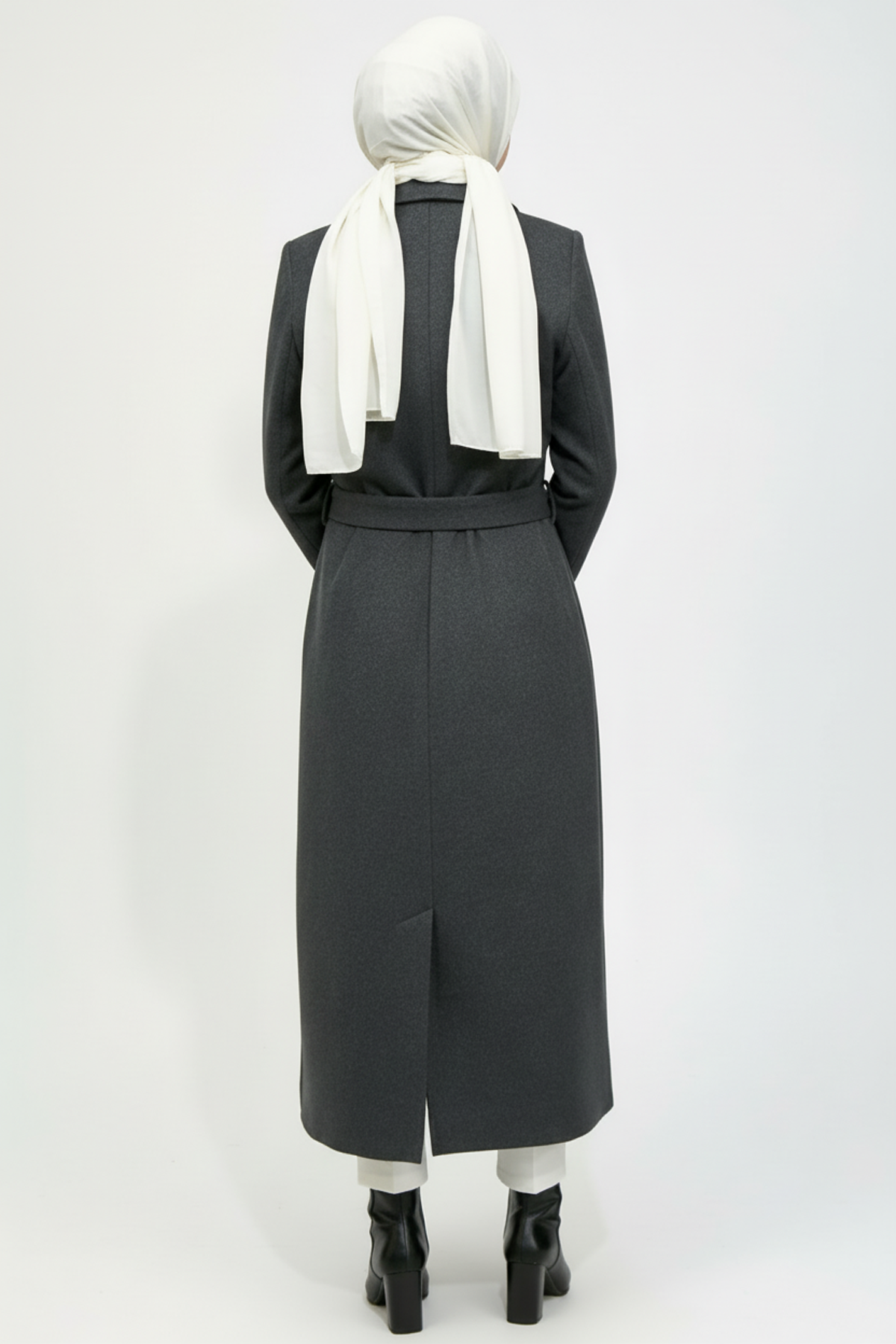 Belden Bağlamalı Kaşe Kumaş Kaban Antrasit