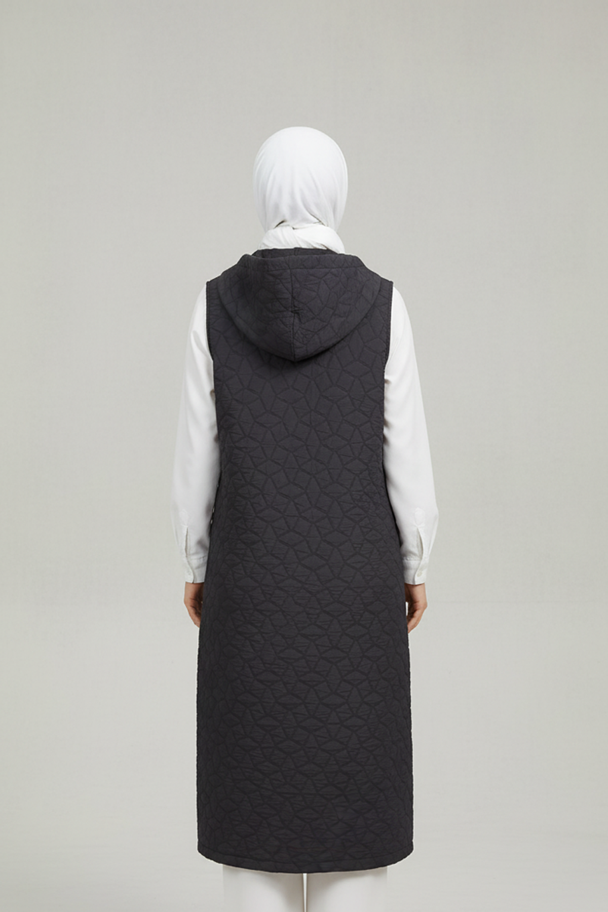 Kapüşonlu Kapitone Kumaş Yelek Siyah