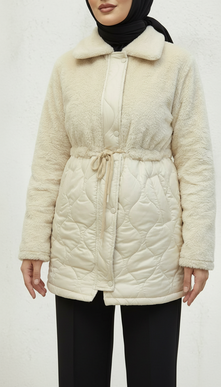 Kürk Detaylı Kapitone Mont Bej