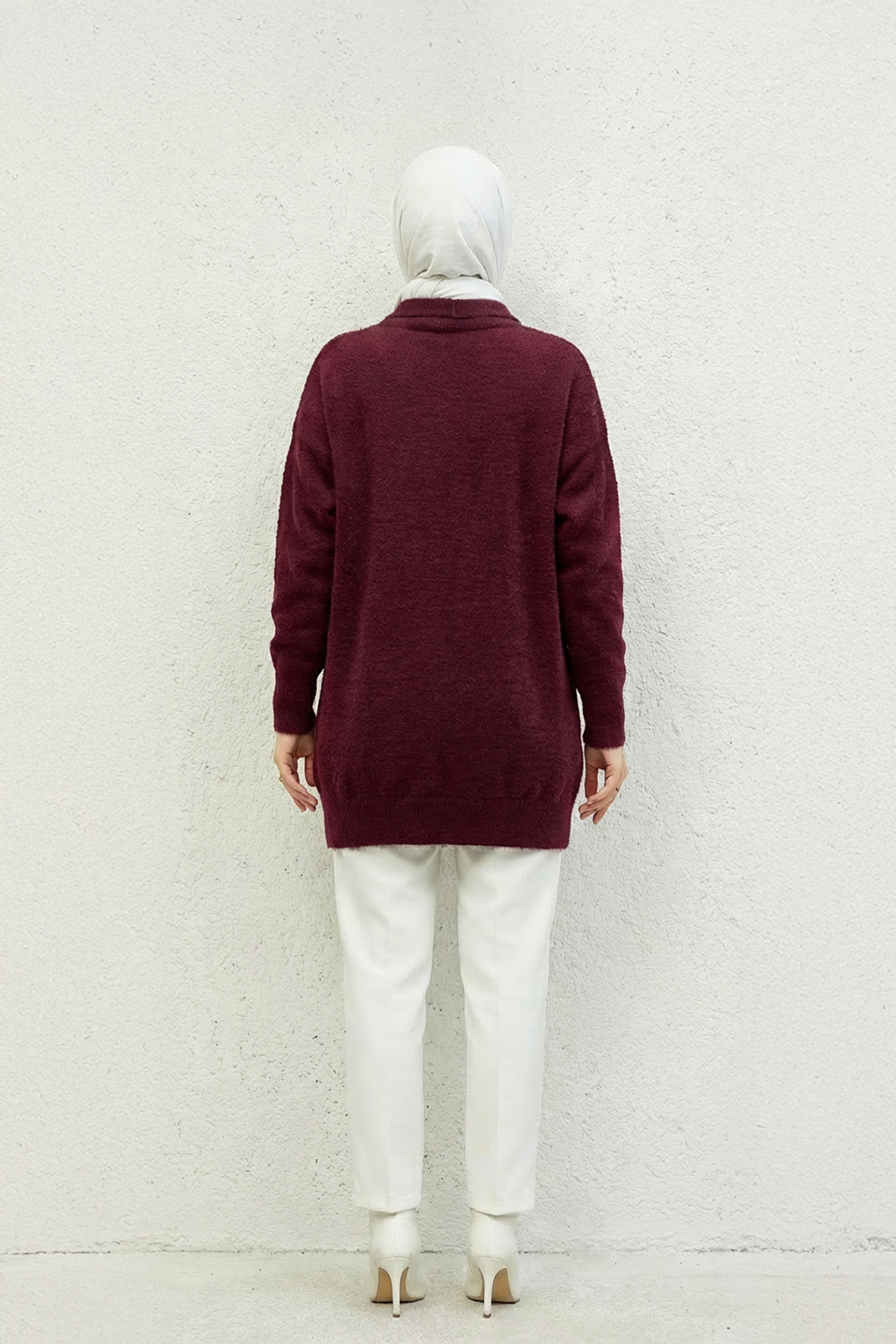 Yakası Fularlı Kazak Bordo