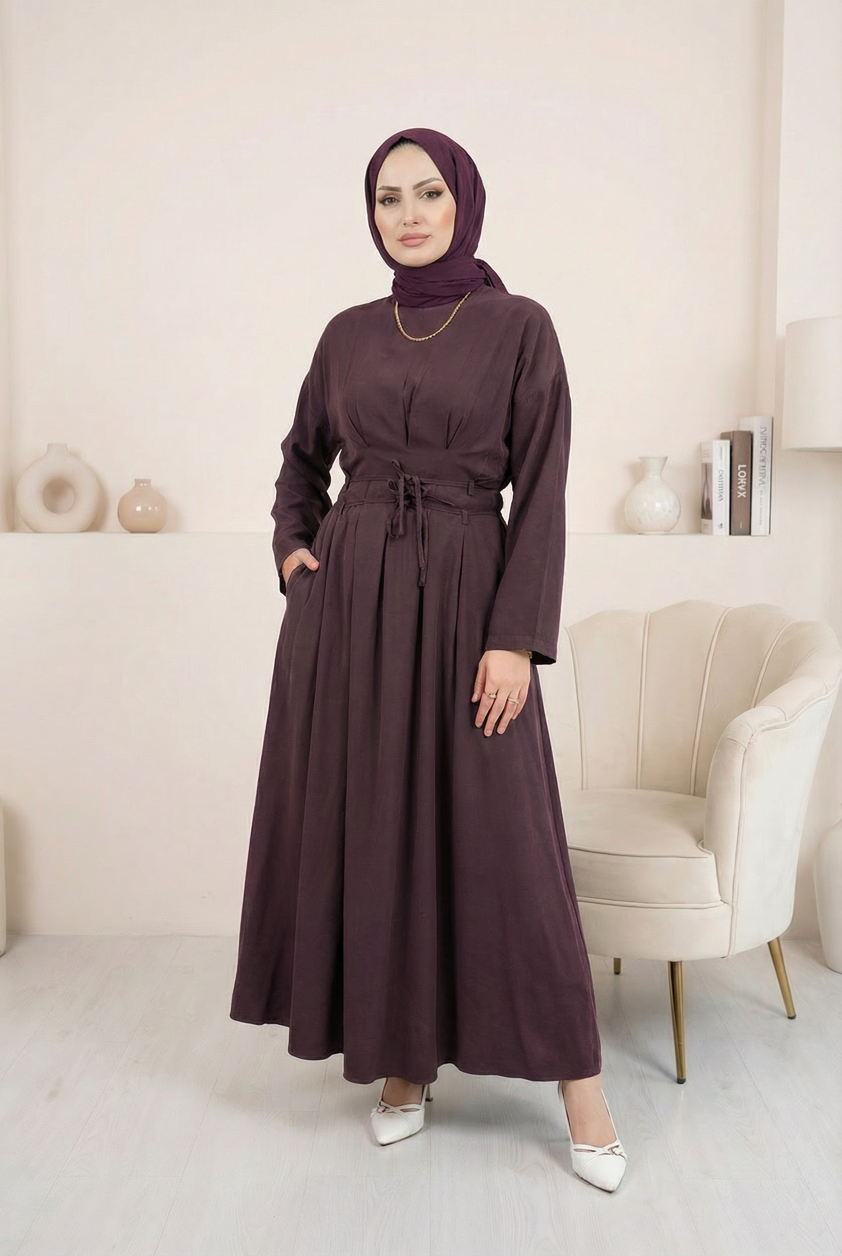 Beli İpli Elbise Bordo