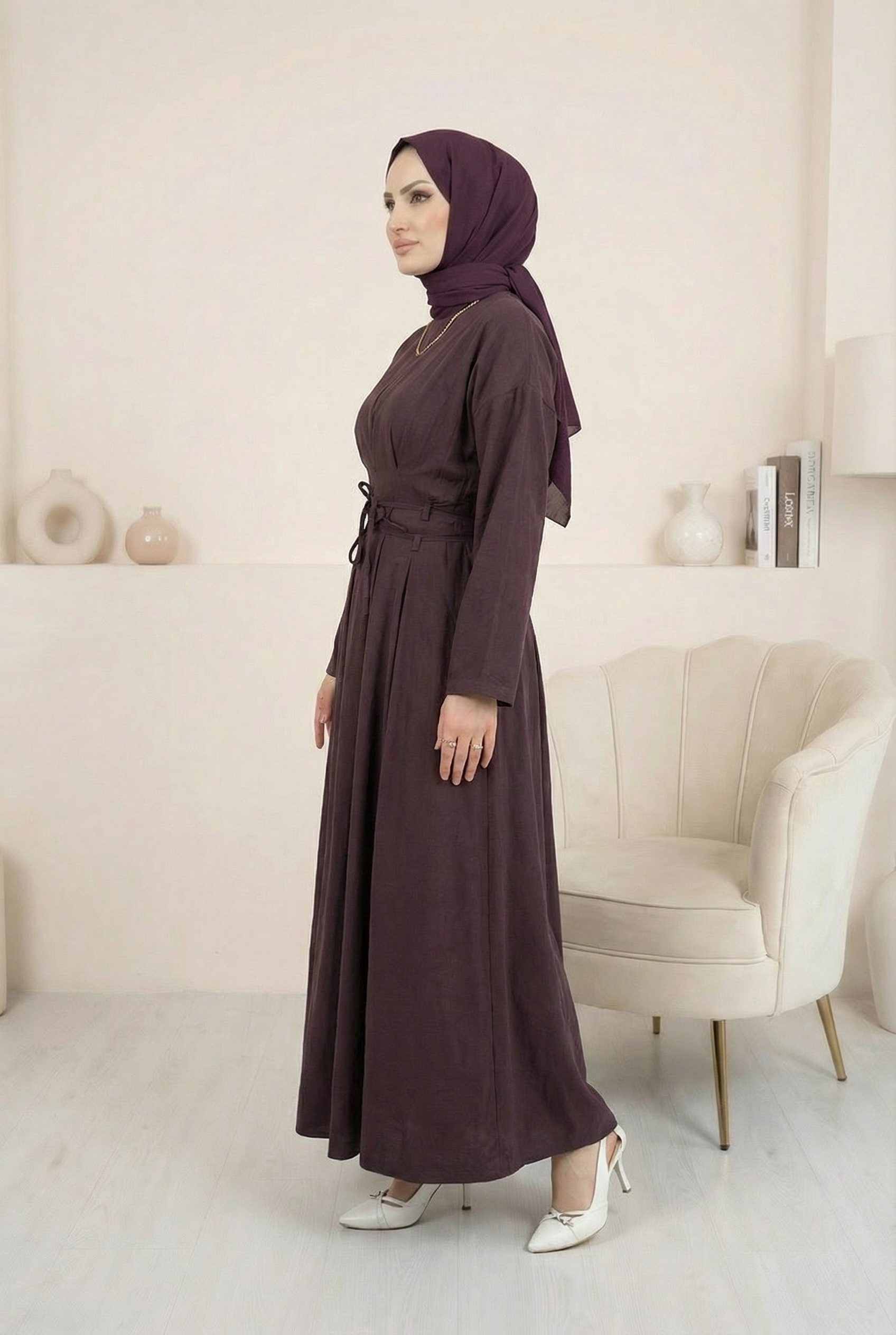 Beli İpli Elbise Bordo