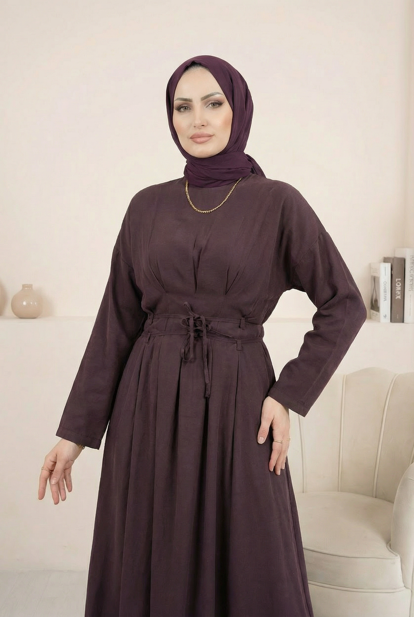 Beli İpli Elbise Bordo