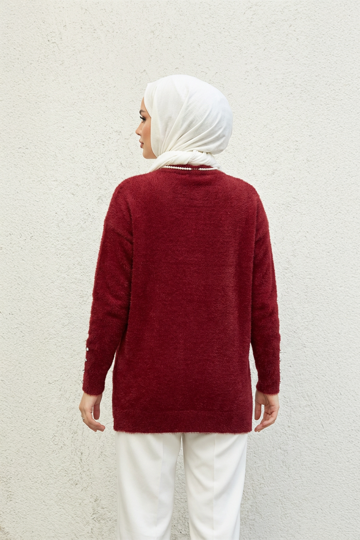 Taş İşlemeli Kazak Bordo