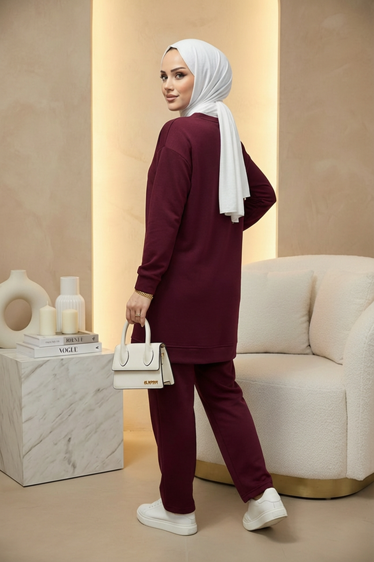 Ütü İz Detaylı Oysho Kumaş Takım Bordo