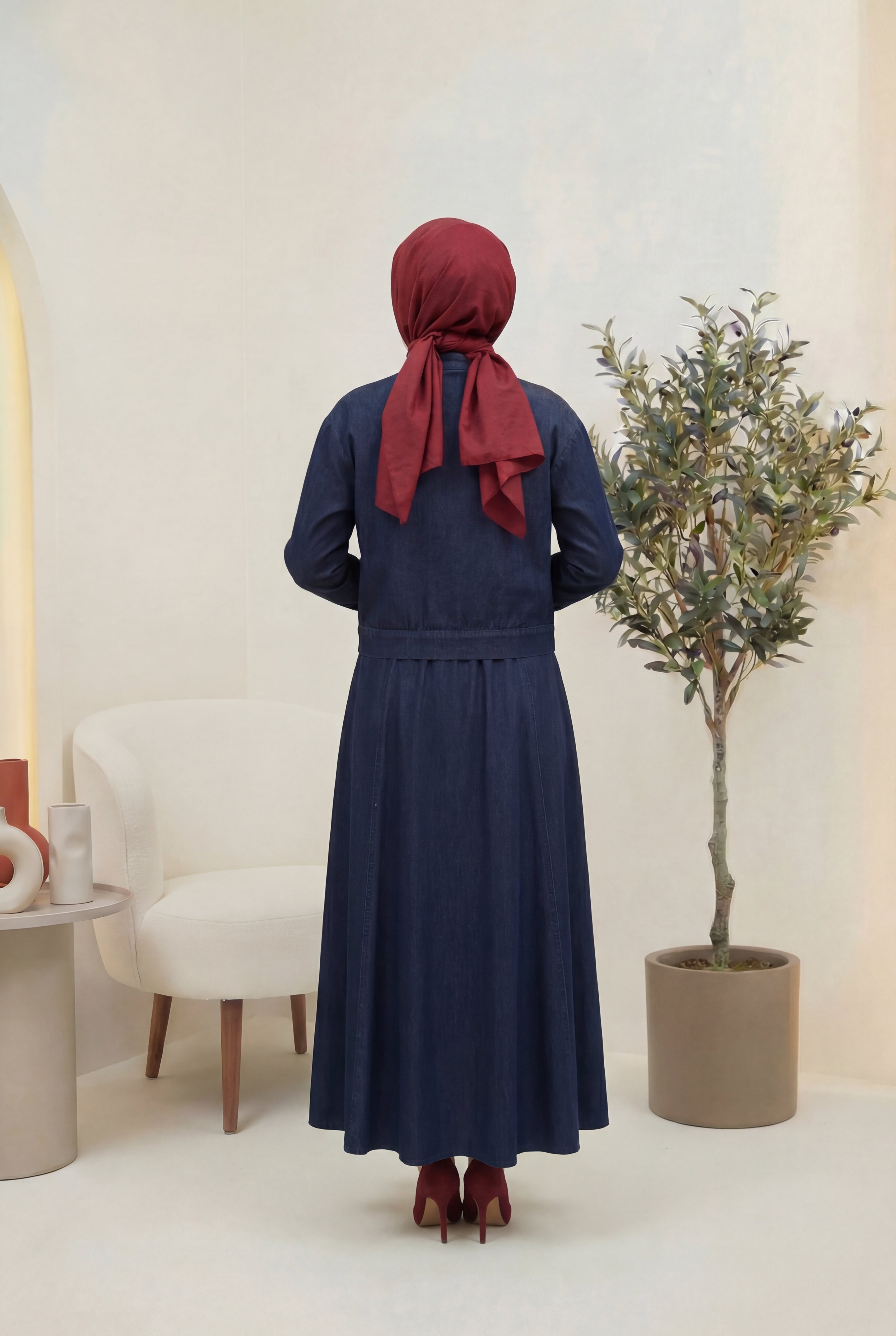 Etnik Desen Detaylı Kot Ceket&Etek Takım