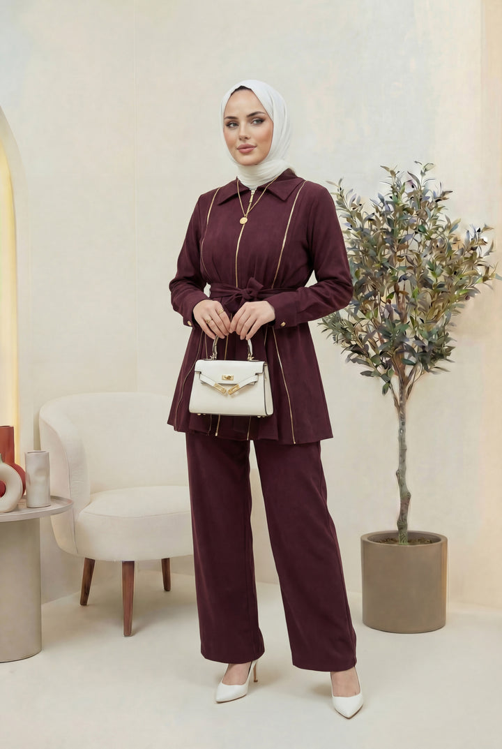 Fermuar Detaylı Qupra Takım Bordo