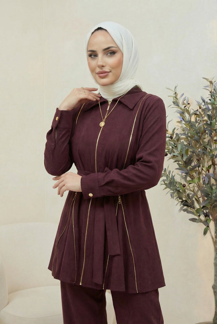 Fermuar Detaylı Qupra Takım Bordo