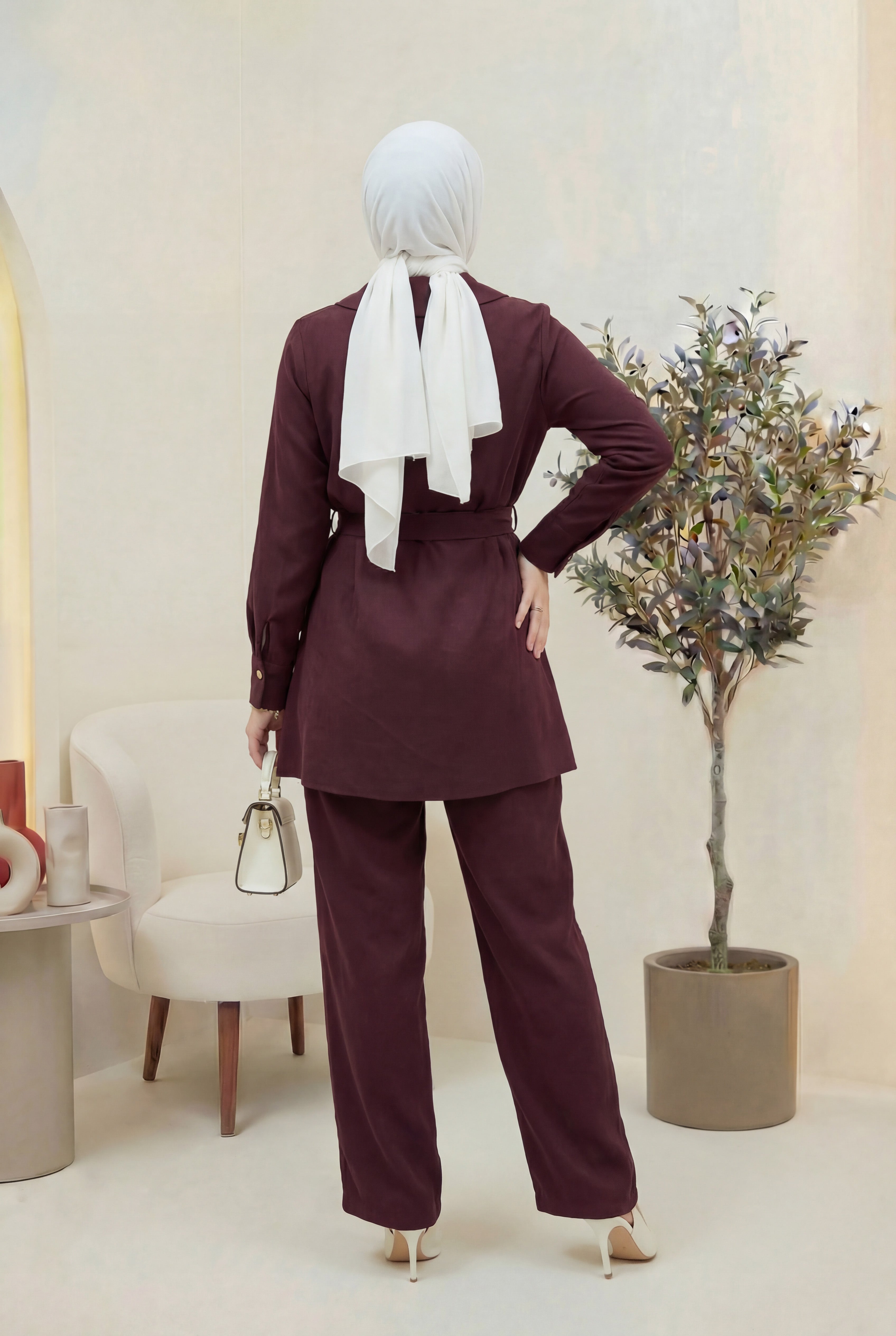 Fermuar Detaylı Qupra Takım Bordo