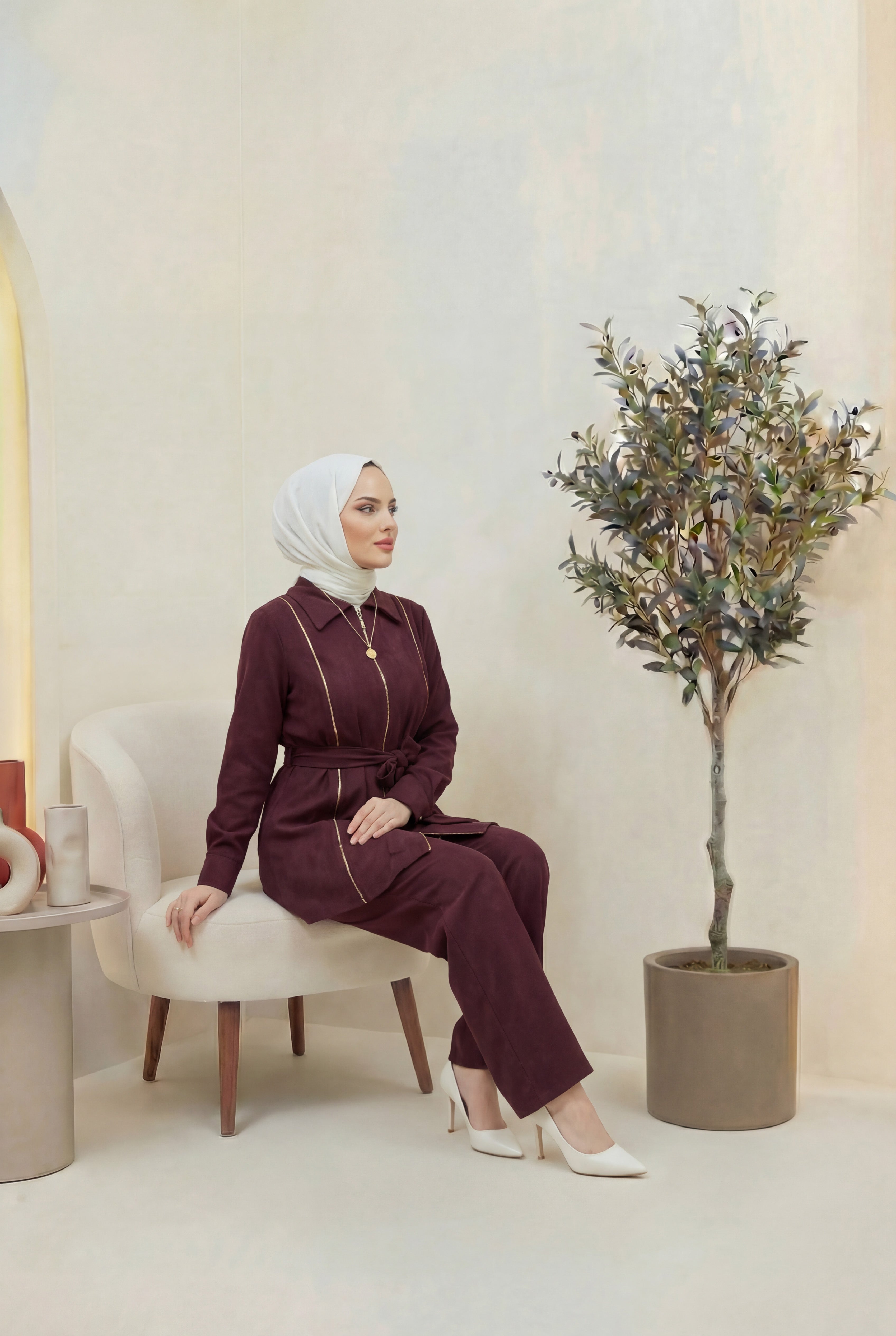 Fermuar Detaylı Qupra Takım Bordo