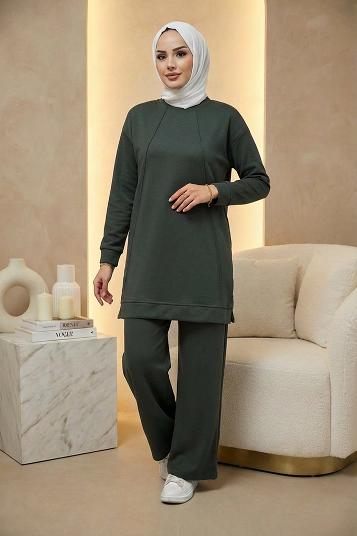 Ütü İz Detaylı Oysho Kumaş Takım Haki