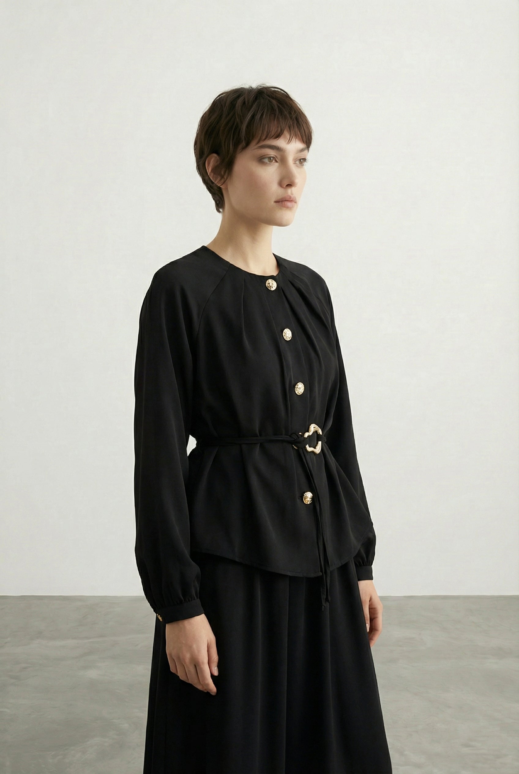 Etekli Tensel Kumaş Takım Siyah