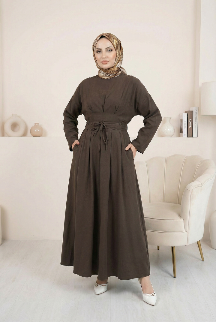 Beli İpli Elbise Kahverengi