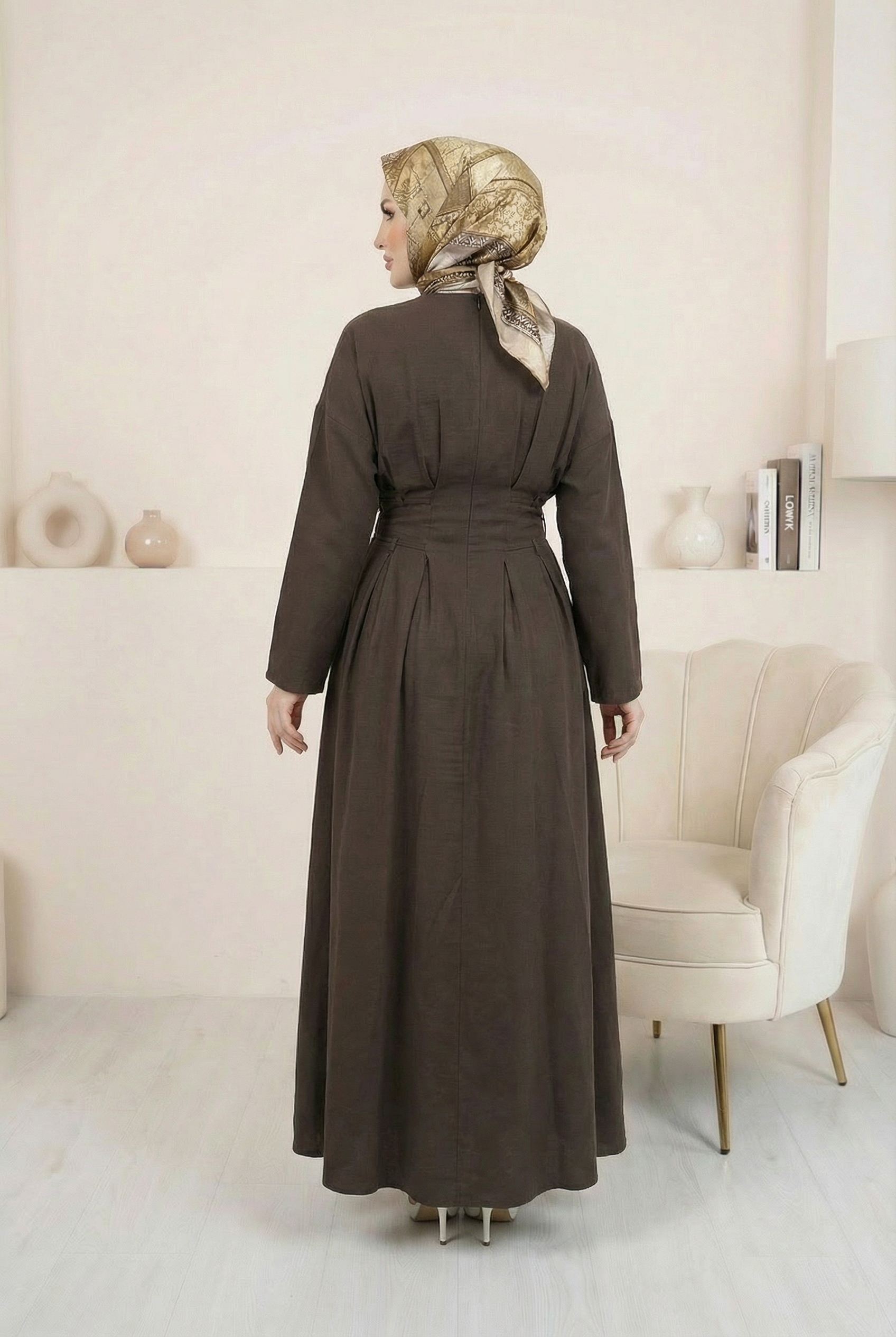 Beli İpli Elbise Kahverengi