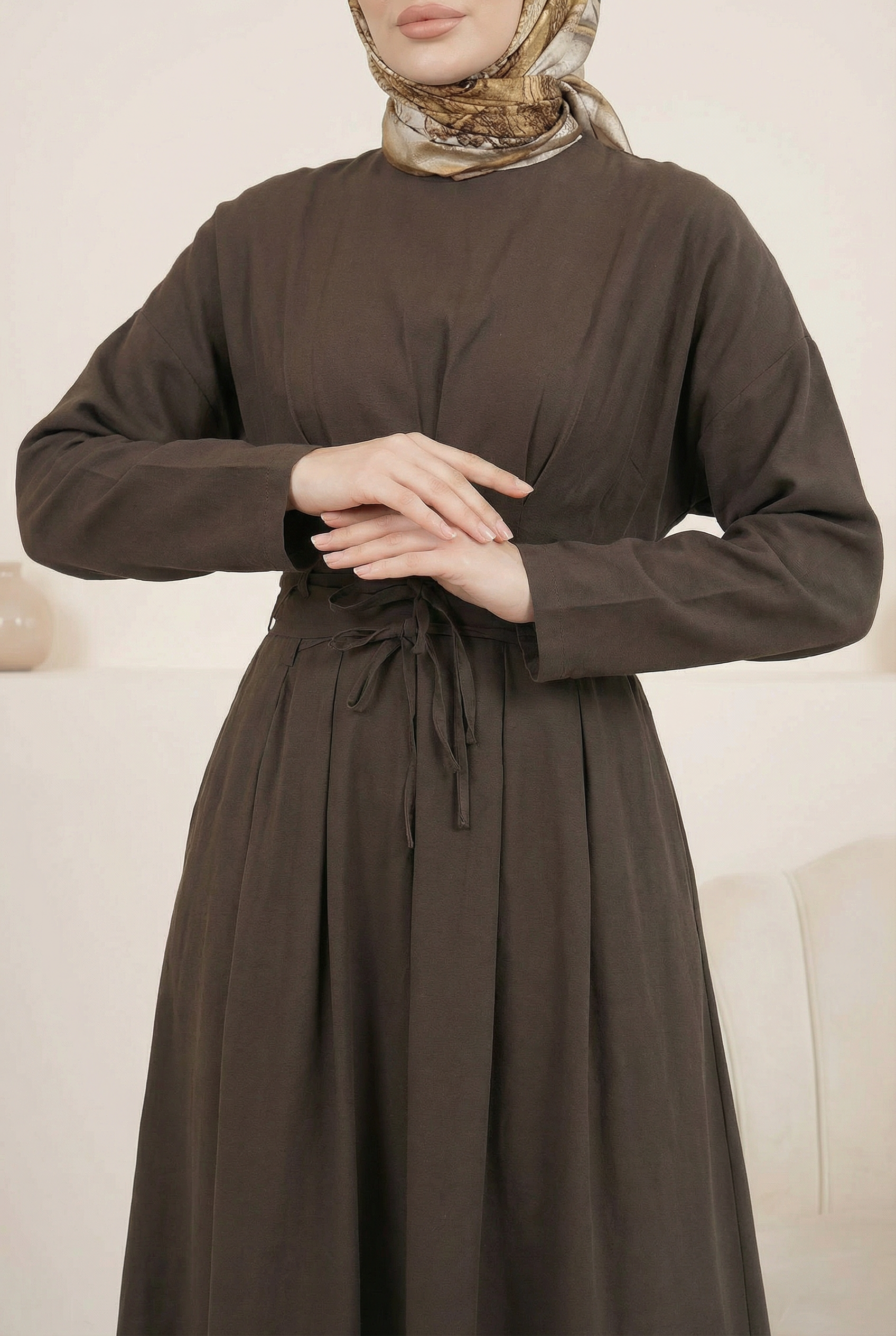 Beli İpli Elbise Kahverengi