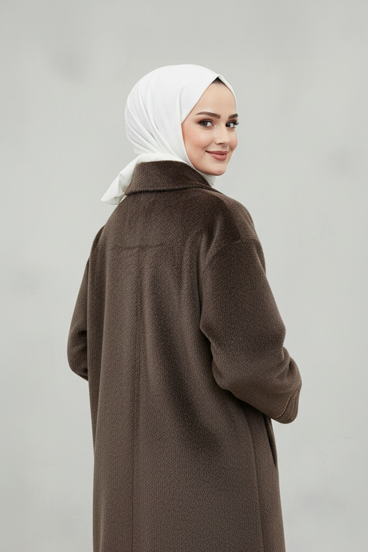 Gold Düğme Detaylı Angora Kaban Kahve