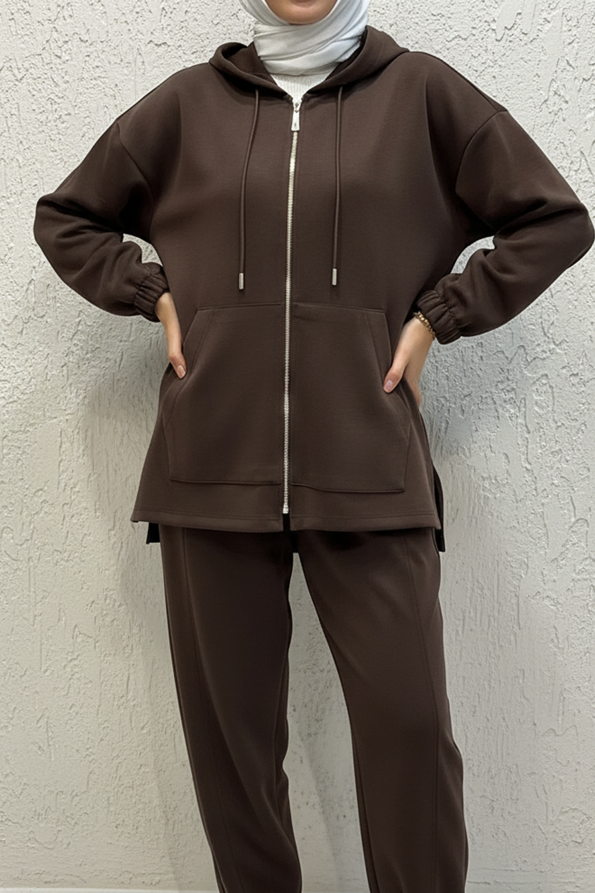 Fermuarlı Oysho Kumaş Spor Takım Kahve