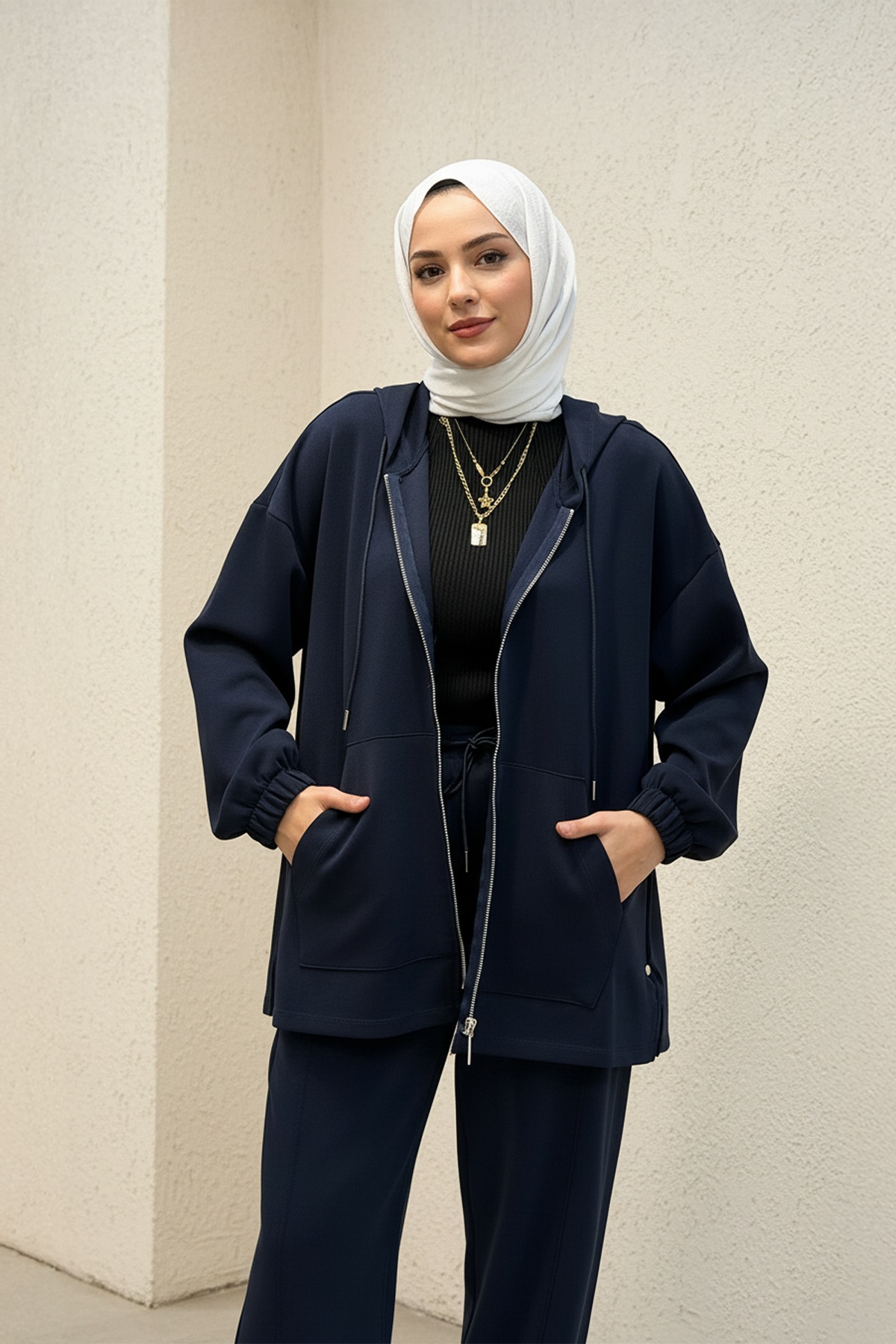 Fermuarlı Oysho Kumaş Spor Takım Lacivert