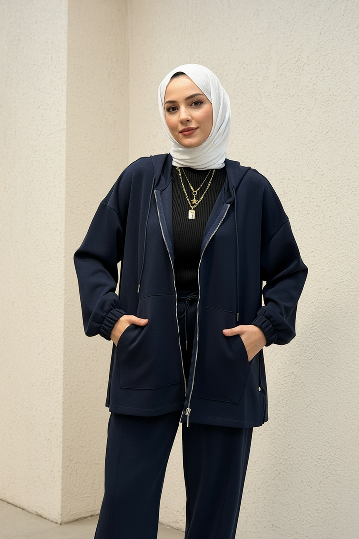 Fermuarlı Oysho Kumaş Spor Takım Lacivert