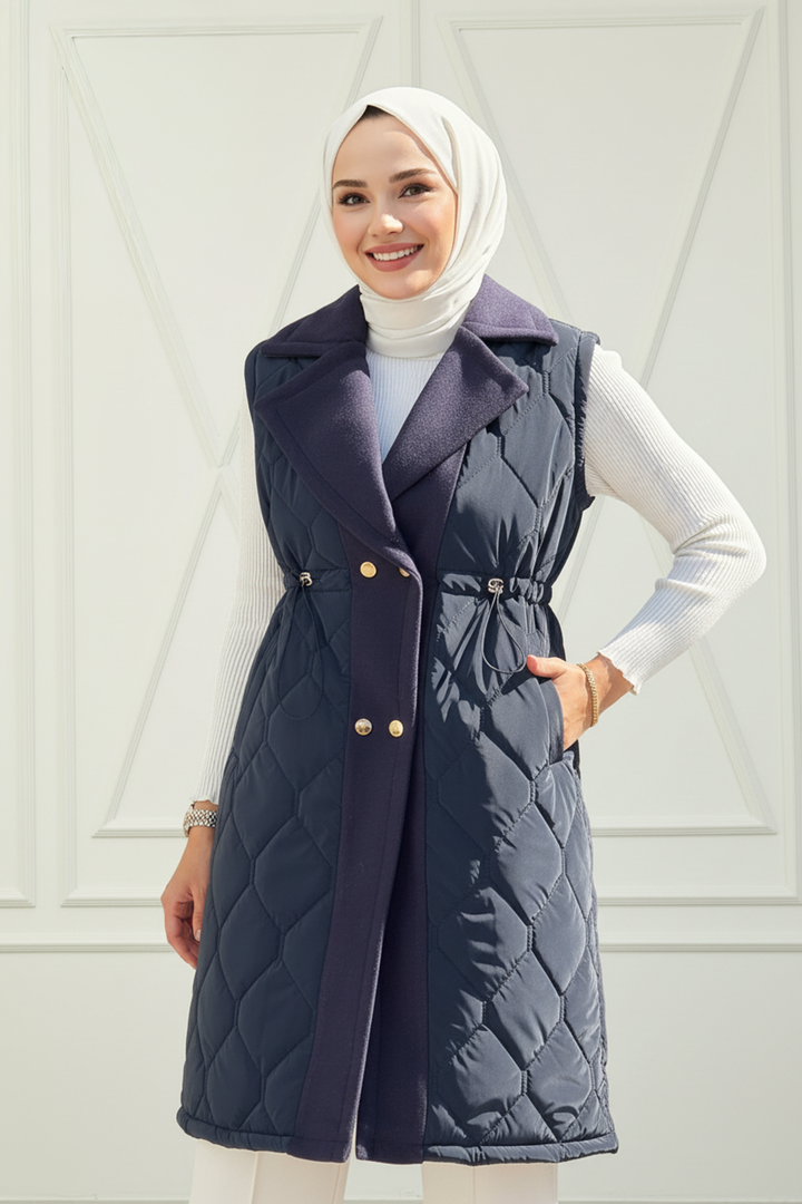 Ara Boy Kapitone Kaşe Detaylı Yelek Lacivert