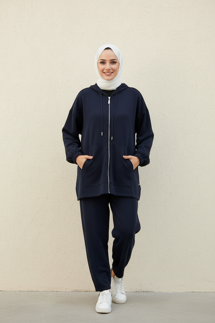 Fermuarlı Oysho Kumaş Spor Takım Lacivert