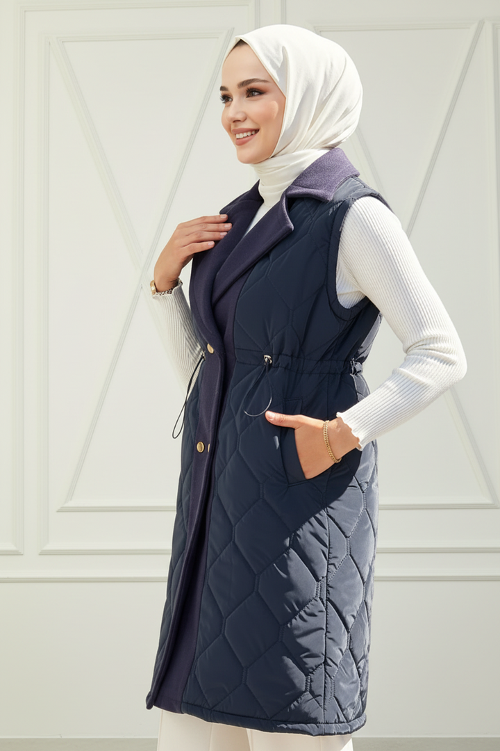 Ara Boy Kapitone Kaşe Detaylı Yelek Lacivert