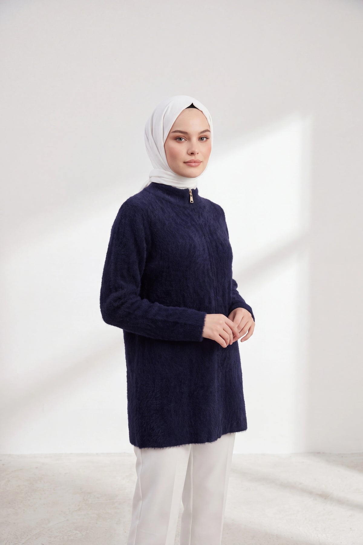 Fermuarlı Triko Hırka Lacivert