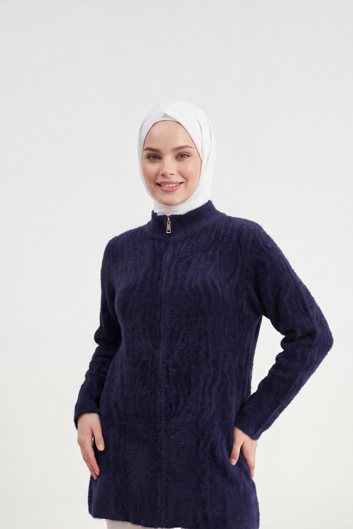 Fermuarlı Triko Hırka Lacivert