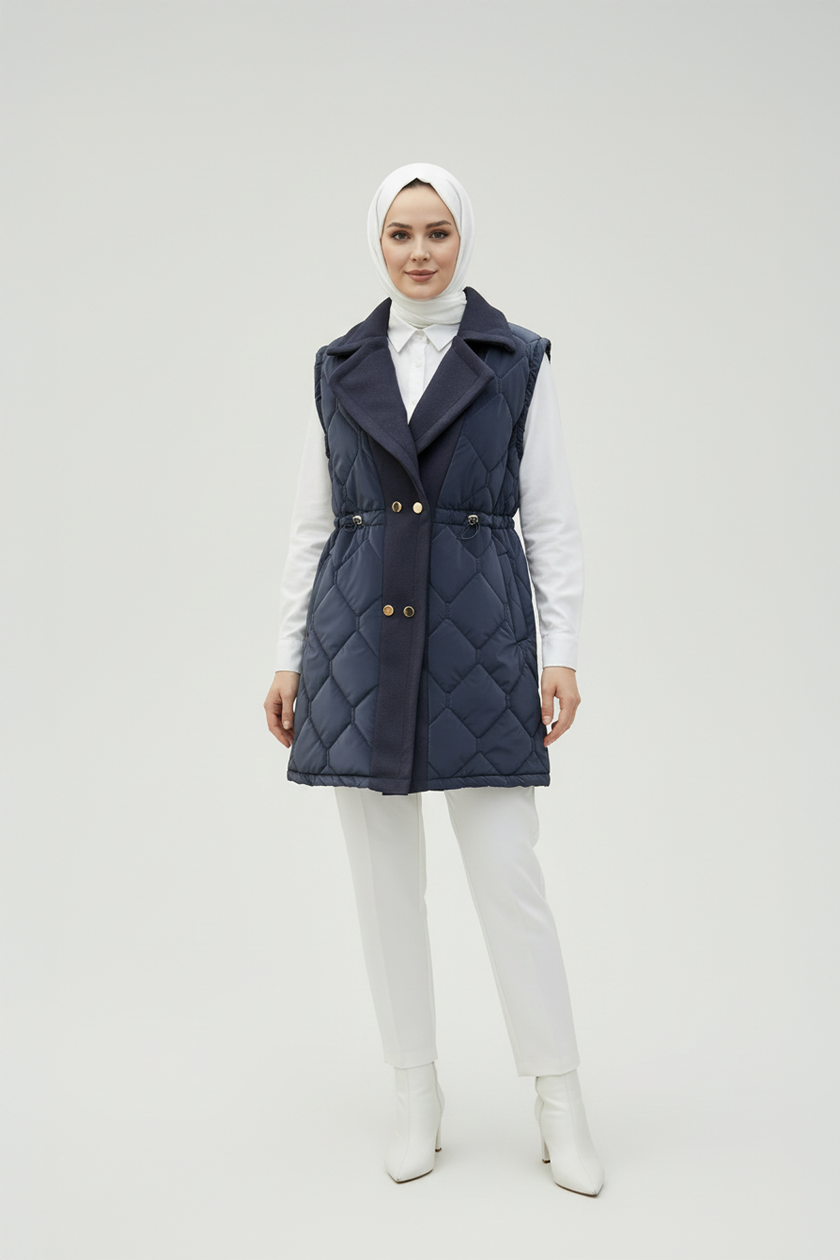 Baklava Desen Premium Kaşe Detaylı Yelek Lacivert