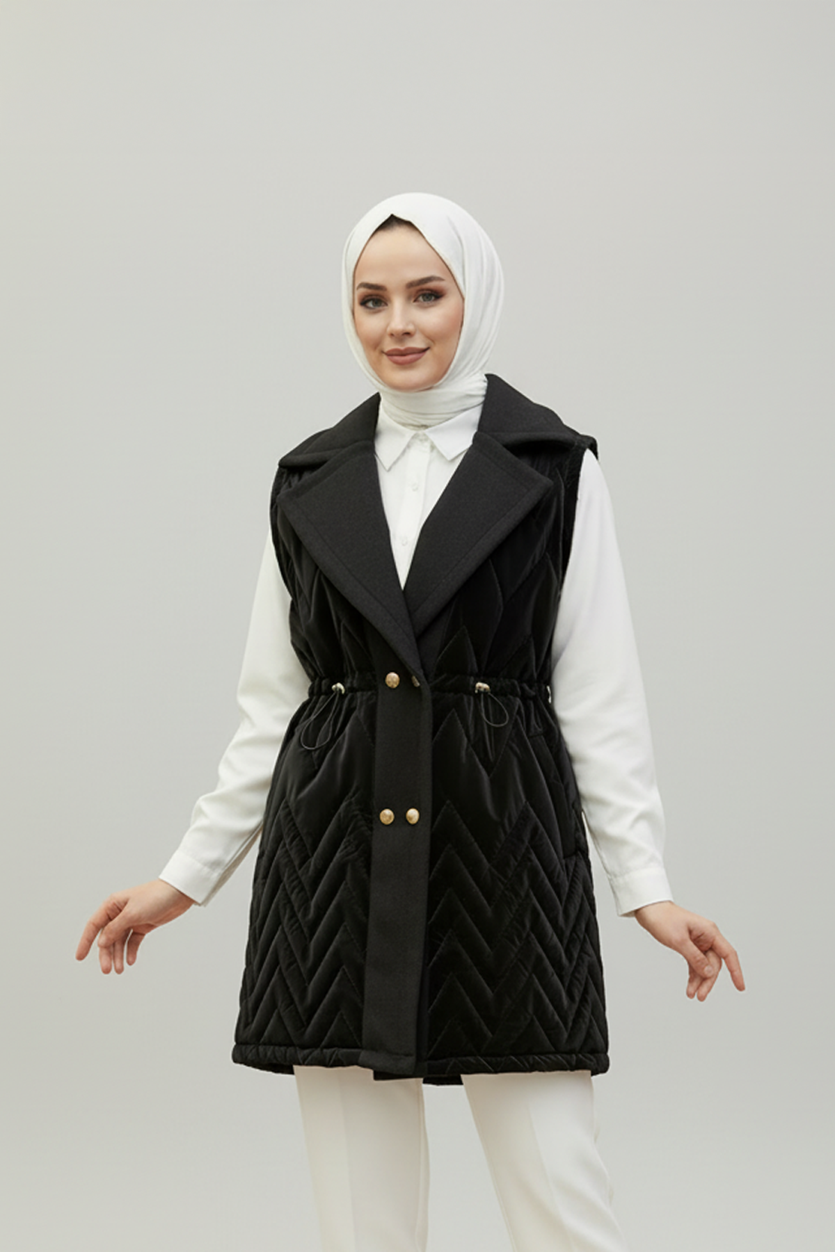 Premium Kaşe Detaylı Yelek Siyah