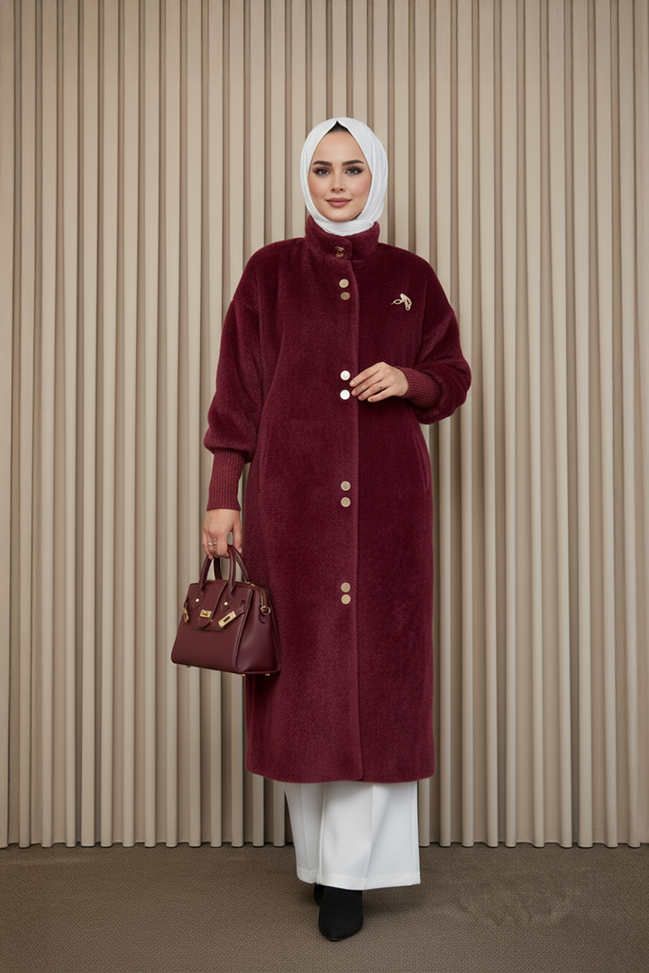 Özel Tasarım Gold Düğmeli Kaban Bordo