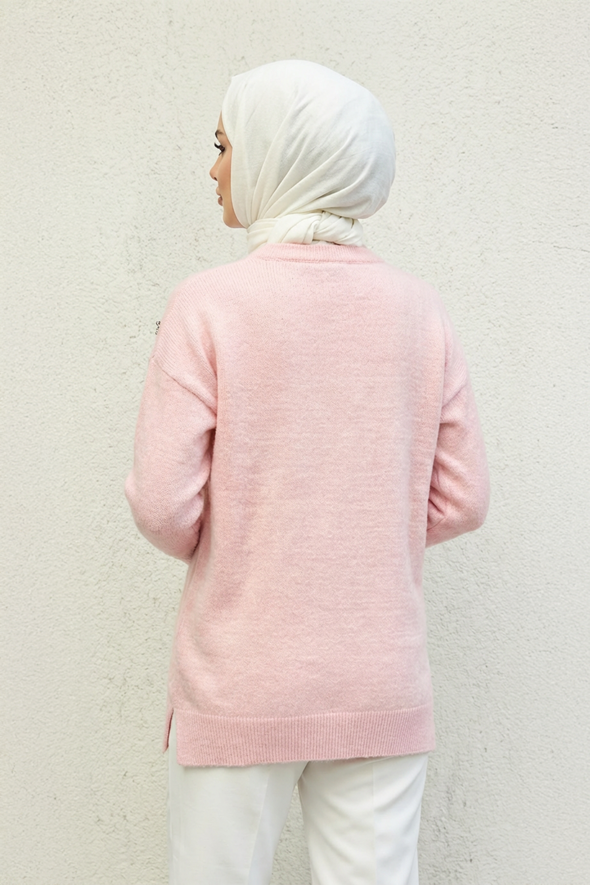 Taş İşlemeli Kazak Pembe